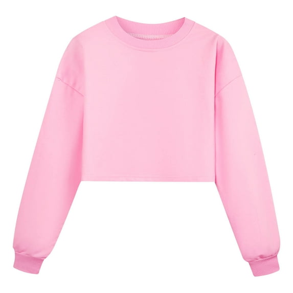 AWZXDE Girls Long Sleeve Solid Color Pullover Sport Sweatshirt Comfortable Casual Athletic Top for Children Pink，6-7 Years