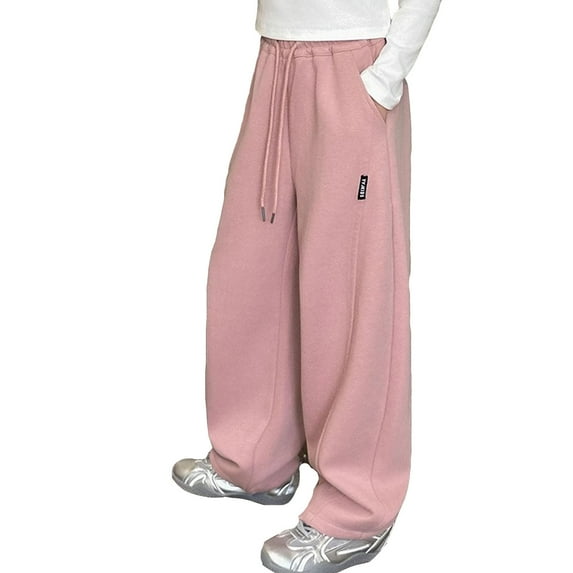 AWZXDE Girls Pants Children Daily Pure Color Versatile Straight Leg Long Trousers Loose Wide Leg Casual Leisure Pants Pink,6-7 Years