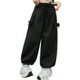 thumbnail image 1 of AWZXDE Girls Pants for Big Kids Cool Weather Relaxed Harem Style with Bow Detail, Children Fashion Trousers Black,9-10 Years, 1 of 6