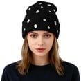 thumbnail image 1 of AWZXDE Girls Rhinestone Glitter Knitted Beanie Hats For Women Double Layer Outdoor Warm Personality Street Style Cap Black, 1 of 4