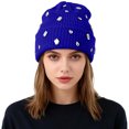 thumbnail image 1 of AWZXDE Girls Rhinestone Glitter Knitted Beanie Hats For Women Double Layer Outdoor Warm Personality Street Style Cap Blue, 1 of 4