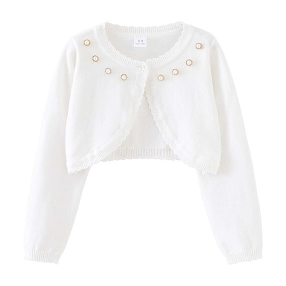 AWZXDE Girls Rhinestone Knit Cardigan Sweater Open Front Casual Outerwear For Kids Teenage Fall White 3-4 Years