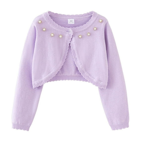 AWZXDE Girls Rhinestone Knit Open Front Cardigan Casual Outerwear For Toddler To Teenage Girls Soft Layering Piece girls' tops, tees & blouses Purple,5-6 Years