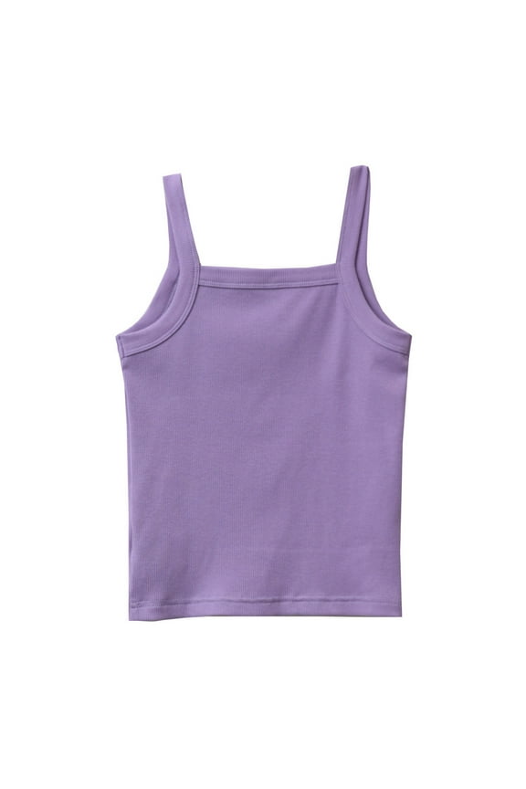 Girls Ribbed Tank Soft Cotton Sleeveless Undershirt Thin Strap Camisole Girls Tops Purple 9-10 Years
