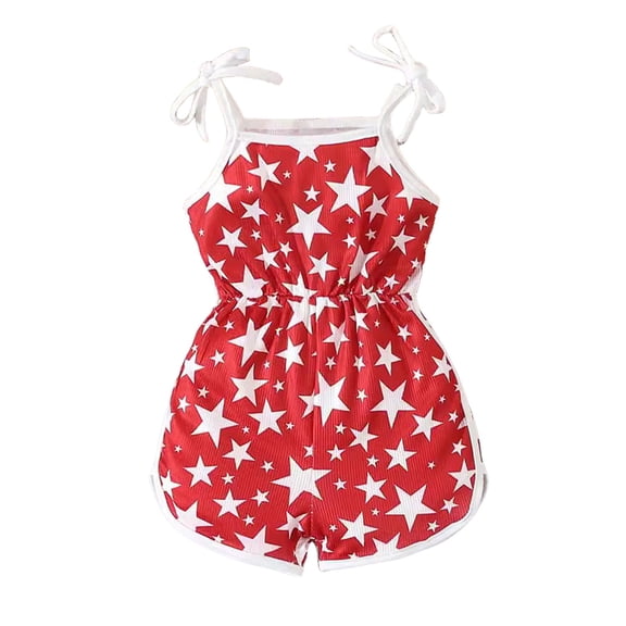 AWZXDE Girls Romper Jumpsuit Toddler Baby Casual Playwear Sleeveless Strappy Sunsuit Eye Star Print Girl Outfits Red,2-3 Years