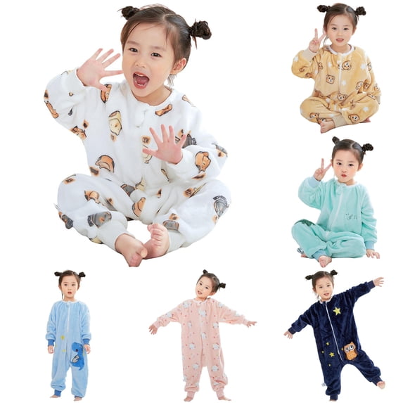 AWZXDE Girls Rompers Cartoon Print Zip Up Footless Sleep Sack With Ribbeds For Nighttime Rest Casual Loungewear White - 6-12 Months