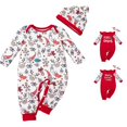thumbnail image 1 of AWZXDE Girls Seasonal Rompers Christmas Full Print Long Sleeve Romper with Matching Hat Santa Reindeer Holiday 2‑Piece Outfit White-a - 12-18 Months, 1 of 9
