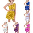 thumbnail image 1 of AWZXDE Girls Sequin Dance Outfit Two Piece Stretchy Comfort Fit Performance Skirt And Top For Parties Events Stage Shows Activewear Gold,11-12 Years, 1 of 6