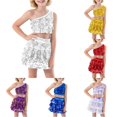 thumbnail image 1 of AWZXDE Girls Sequin Dance Outfit Two Piece Stretchy Comfort Fit Performance Skirt And Top For Parties Events Stage Shows Activewear White,2-3 Years, 1 of 5