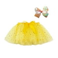 thumbnail image 1 of AWZXDE Girls Sequin Star Tutu Tulle Skirt For Girls And Hair Bow 2Pcs Set For Ballet Dance Party Performance Yellow, 1 of 4