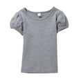 thumbnail image 1 of AWZXDE Girls Short Sleeve T Shirt Cute Puff Sleeve Top Comfortable Casual Tee Soft Breathable Girls Tops For Toddler Kids 0-14Y Grey，6-7 Years, 1 of 3