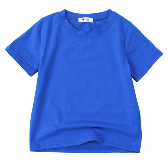 AWZXDE Girls Short Sleeve T-Shirt Solid Color Basic Top for Kids Comfortable Everyday Shirt for School and Home Blue,18-24 Months