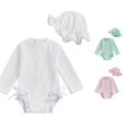 thumbnail image 1 of AWZXDE Girls Snap Crotch Bodysuits Hollow Out Long Sleeve Romper Toddlers Clothes For Girls Ruffle Casual Outfit With Bucket Hat White - 3-6 Months, 1 of 4