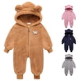 thumbnail image 1 of AWZXDE Girls Soft Stretch Bodysuits Bear Ear Hooded Jumpsuit Zip Up Warm Winter Casual Romper For Girls Coffee - 12-18 Months, 1 of 8