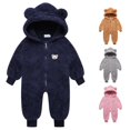thumbnail image 1 of AWZXDE Girls Soft Stretch Bodysuits Bear Ear Hooded Jumpsuit Zip Up Warm Winter Casual Romper For Girls Dark Blue - 18-24 Months, 1 of 8