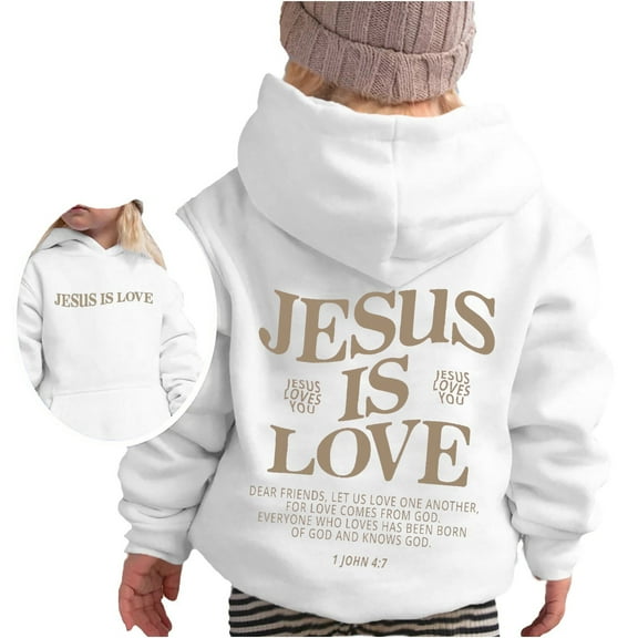 AWZXDE Girls Solid Color Hoodie with Letter Print Pattern Casual Fashion Loose Fit Hoodie for Girls for Outdoor Sports and Winter Warmth Long Sleeve Pullover White,2-3 Years