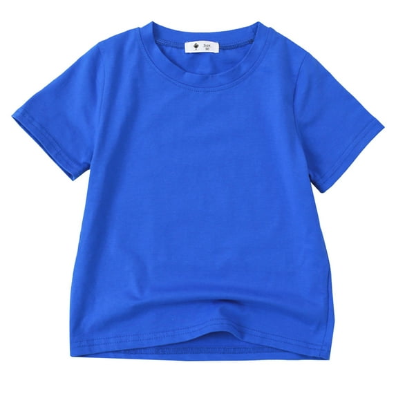 AWZXDE Girls'Solid Color Loose Fit Crew Neck Casual T-Shirt,Comfy & Stylish for Everyday Wear,Kids Top Blue,12-18 Months