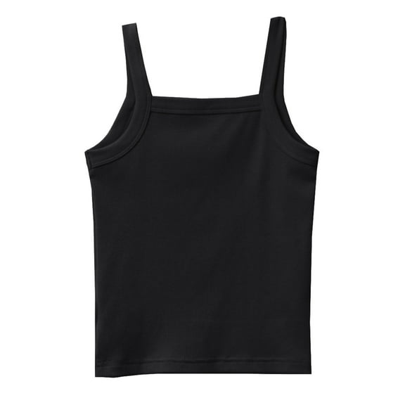 AWZXDE Girls'Solid Color Narrow Rope Strap Sleeveless Top - Cute & Comfy Summer Wear for Kids Black,3-4 Years