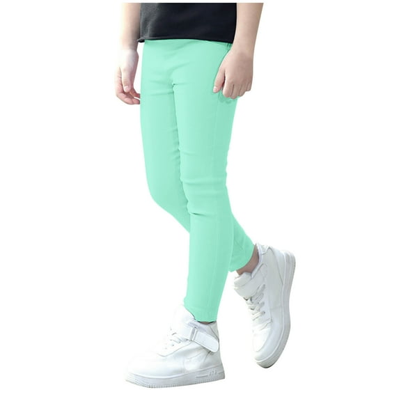 AWZXDE Girls'Solid Color Stretchy Skinny Leggings - Kids' Comfy Tight-Fit Pants for School, Dance & Daily Wear Green,9-10 Years