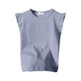 thumbnail image 1 of AWZXDE Girls Solid Color Top,Short Sleeve Ruffle Blouse with Round Neck for Fall and Summer,Casual Dressy Tops for Toddler Kids Blue,9-10 Years, 1 of 3