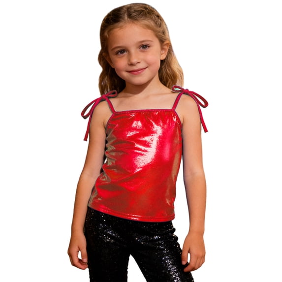 AWZXDE Girls Sparkly Tank Adjustable Tie Long Vest Long Sleeve Going Out Tops For Party Wear Red 8-10 Years