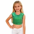 thumbnail image 1 of AWZXDE Girls Square Neck Glitter Print Crop Sleeveless Tank Top Casual Party Performance Wear Fashion Stretch Fit Girls Tops For Youth Green，140, 1 of 6