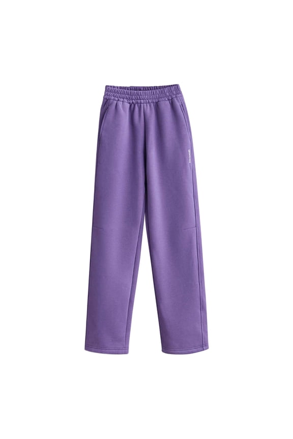 Girls Straight Leg Pants for Winter, Children Outer Wear Pure Color Long Trousers with Warm Interior for Big Kids Purple,5-6 Years