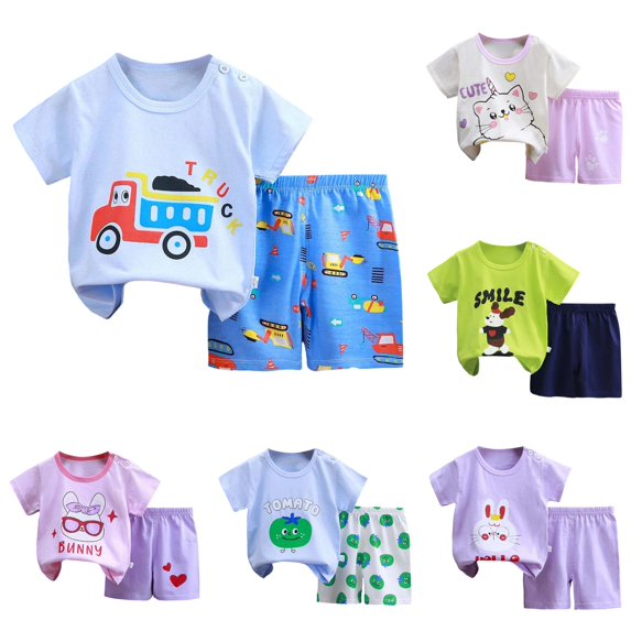 AWZXDE Girls Summer Casual Outfits Short Sleeve T Shirt And Shorts Set Toddler Playwear For 1 7 Years Comfortable Kids Clothing Sky Blue,5-6 Years