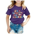 thumbnail image 1 of AWZXDE Girls' Summer Casual Short-Sleeve T-Shirt with Letter Print - Kids' Comfortable Graphic Tees,Daily Wear in Warm Weather Dark Purple,140.00, 1 of 4