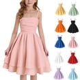 thumbnail image 1 of AWZXDE Girls Summer Dresses Solid Spaghetti Strap Sleeveless A Line Flowy Casual Sundress for Daily Wear, 1 of 4