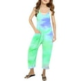thumbnail image 1 of AWZXDE Girls Summer Print V Neck Sleeveless Romper Loose Fit Casual Jumpsuit With Pockets Lightweight Comfortable Jumpsuit For Girls Light Green，9-10 Years, 1 of 5