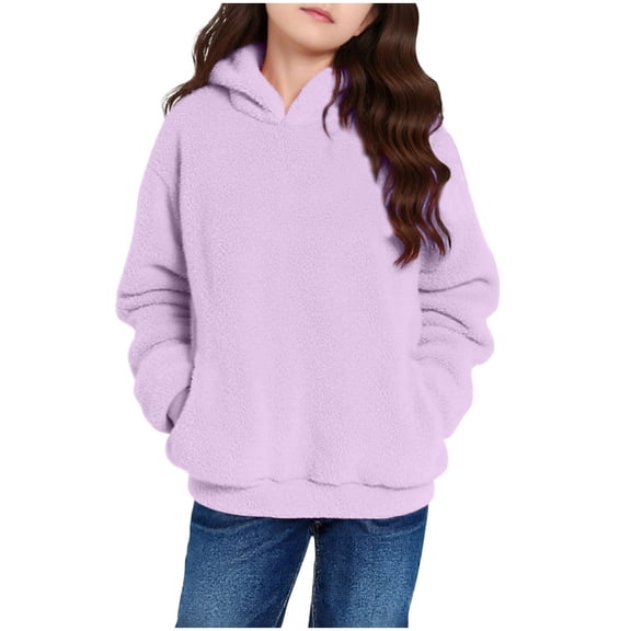 AWZXDE Girls Sweatshirts Winter Comfortable Soft Adorable Solid Color Hooded Long Sleeve for Daily Loose Fit Cozy Wear Girls Fashion Kids Apparel Casual Outfit Purple,3-4 Years