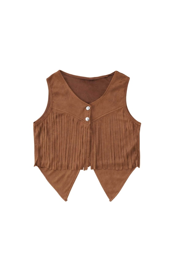 Girls'Unisex Sleeveless Denim Vest with Stylish Swallowtail Trim,Kids' Fashion Top for & Outings Brown,11-12 Years