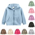 thumbnail image 1 of AWZXDE Girls Zip Up Hoodies Solid Color Hooded Sweatshirt Long Sleeve Jacket Casual Outerwear Fall Winter Clothes Light Blue,7-8 Years, 1 of 4