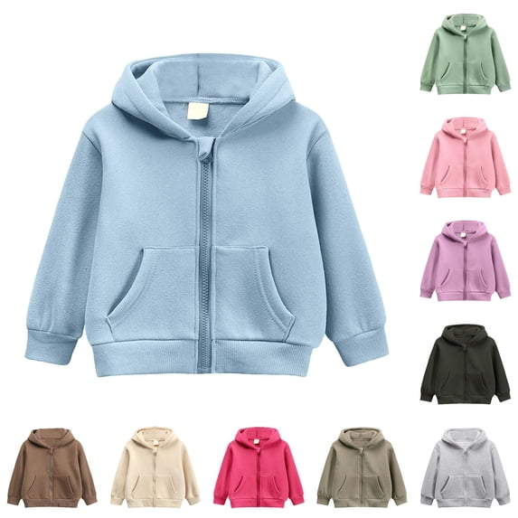 AWZXDE Girls Zip Up Hoodies Solid Color Hooded Sweatshirt Long Sleeve Jacket Casual Outerwear Fall Winter Clothes Light Blue,7-8 Years