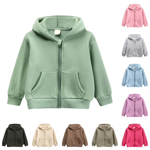 AWZXDE Girls Zip Up Hoodies Solid Color Hooded Sweatshirt Long Sleeve Jacket Casual Outerwear Fall Winter Clothes Light Green,6-7 Years