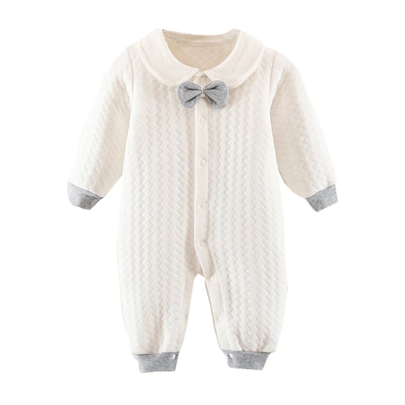 AWZXDE Girls casual bodysuits Toddlers Girl Romper Girls Jumpsuits Coverall Outfits Bow Embroidery Long Sleeve Warm Padded For Fall Winter Formal Daily Outfits White - 3-6 Months