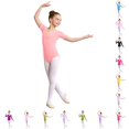 thumbnail image 1 of AWZXDE Girls short sleeve bodysuits V Neck Ruched Ballet Dance Leotard Snap Crotch Toddlers girl outfits for Professional Dance Training Class Wear Brown - 10-11 Years, 1 of 4