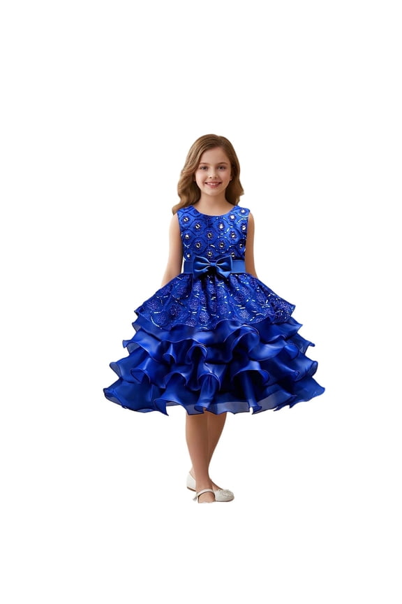 Glittering Party Dresses For Girls Sequin Gown With Skirt For Stage Performances Formal Dress 3-15 Years Blue