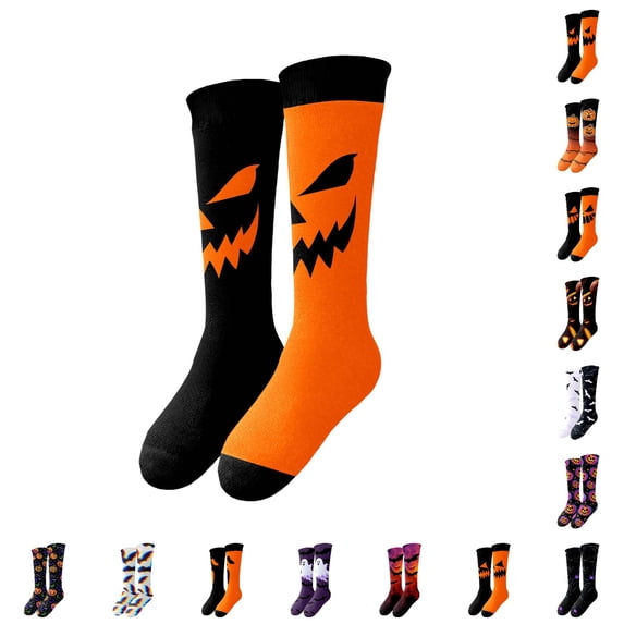 AWZXDE Halloween Crew Socks Cartoon Pumpkin Face Print Mid Calf Socks for Adults Great for Fall Holiday Party and Season Daily Wear