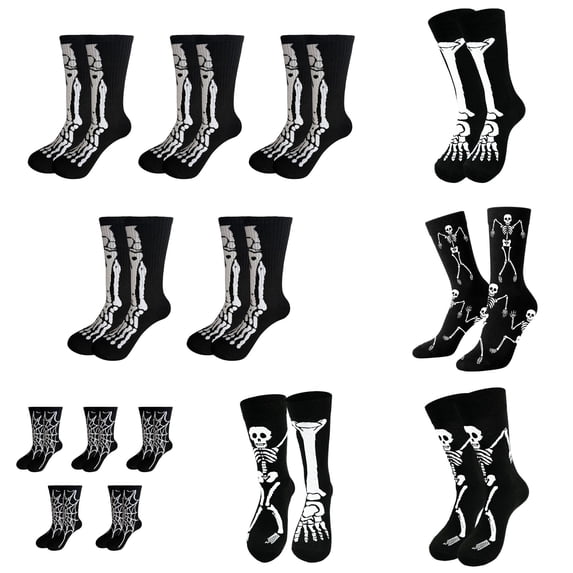 AWZXDE Halloween Crew Socks Skeleton Novelty Printed Socks for Adults for Halloween Cosplay Theme Party and Casual Home Lounging Activities