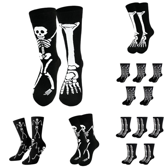 AWZXDE Halloween Crew Socks Skeleton Novelty Printed Socks for Adults for Halloween Cosplay Theme Party and Casual Home Lounging Activities