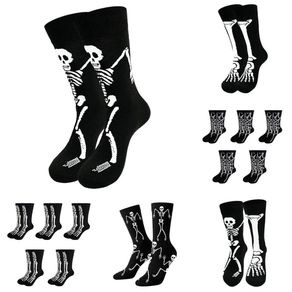 AWZXDE Halloween Crew Socks Skeleton Novelty Printed Socks for Adults for Halloween Cosplay Theme Party and Casual Home Lounging Activities