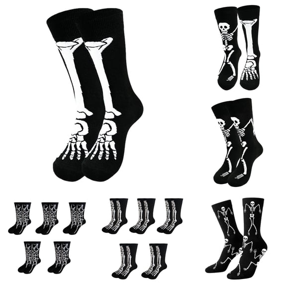 AWZXDE Halloween Crew Socks Skeleton Novelty Printed Socks for Adults for Halloween Cosplay Theme Party and Casual Home Lounging Activities