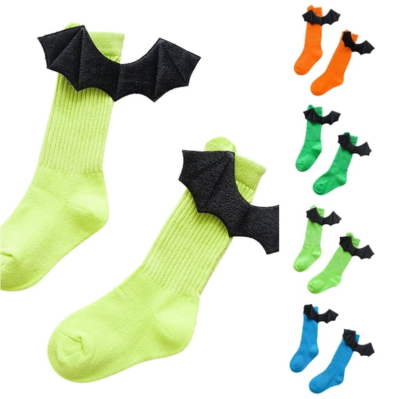 AWZXDE Halloween Knee High Socks for Kids Cute 3D Bat Wing Ribbed Knit Socks Soft Stretchy Novelty Party Socks for Cosplay Dress‑up Holiday Themed Party Daily Wear Yellow - One Size