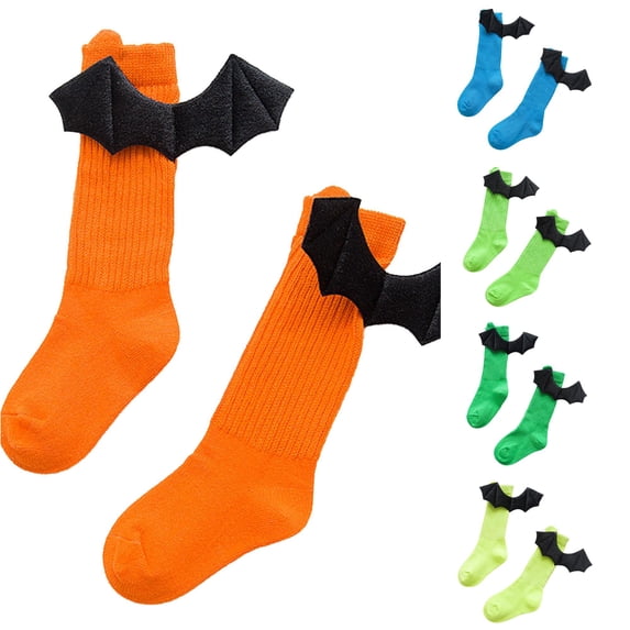 AWZXDE Halloween Knee High Socks for Kids Cute 3D Bat Wing Ribbed Knit Socks Soft Stretchy Novelty Party Socks for Cosplay Dress‑up Holiday Themed Party Daily Wear Orange - One Size