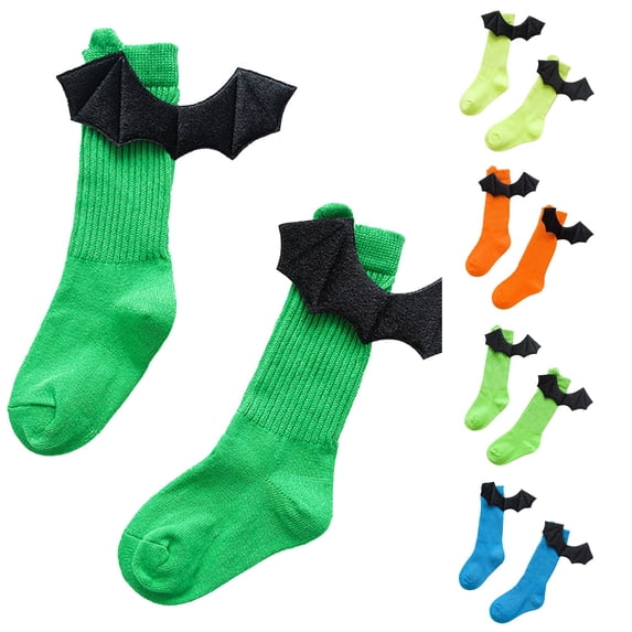 AWZXDE Halloween Knee High Socks for Kids Cute 3D Bat Wing Ribbed Knit Socks Soft Stretchy Novelty Party Socks for Cosplay Dress‑up Holiday Themed Party Daily Wear Green - One Size