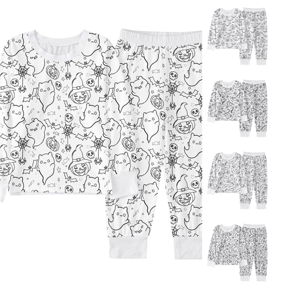 AWZXDE Halloween Pajama Sets Boys Long Sleeve Two Piece Sleep Sets Soft Knit Fabric Sketch Pumpkin Bat Graphic Outfits For Fall Bedtime Use