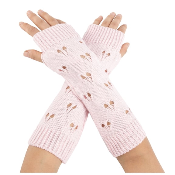 AWZXDE Hollow Knitted Gloves Wool Warm Arm Sleeve Long Jacquard Open Fingered Design for Autumn and Winter Comfort Pink,One Size