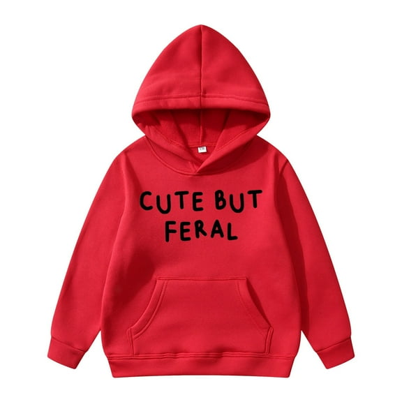 AWZXDE Hoodie For Girls Simple Casual Solid Color Letter Print Pattern With Pockets Fashion Versatile Loose Pullover Hoodie Red,13-14Years